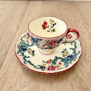 Vintage Royal Cauldon Victoria Floral Bone China Small Teacup Cup And Saucer Set